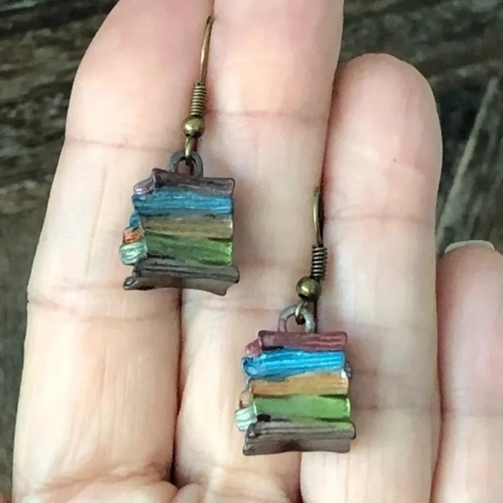 Colorful Multicolored Abstract Drop Bronze Earrings Nwt